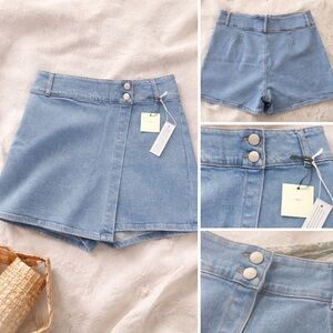 Denim Skort, High Waist Button Front Stretch, Light Wash, tgla Size XL NWT